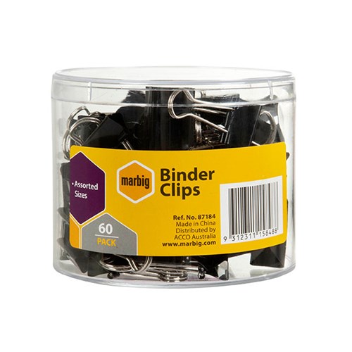 Marbig Binder Clips Assorted Sizes Tub 60